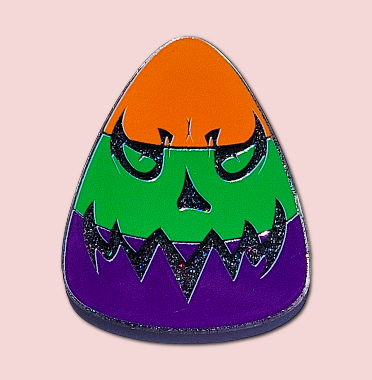 Scary Candy Corn interchangeable Halloween badge topper front view