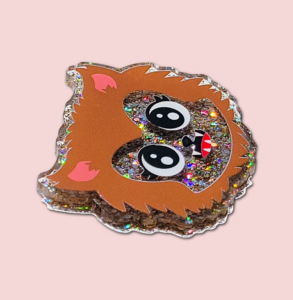 Cute werewolf badge topper attached to an interchangeable badge reel