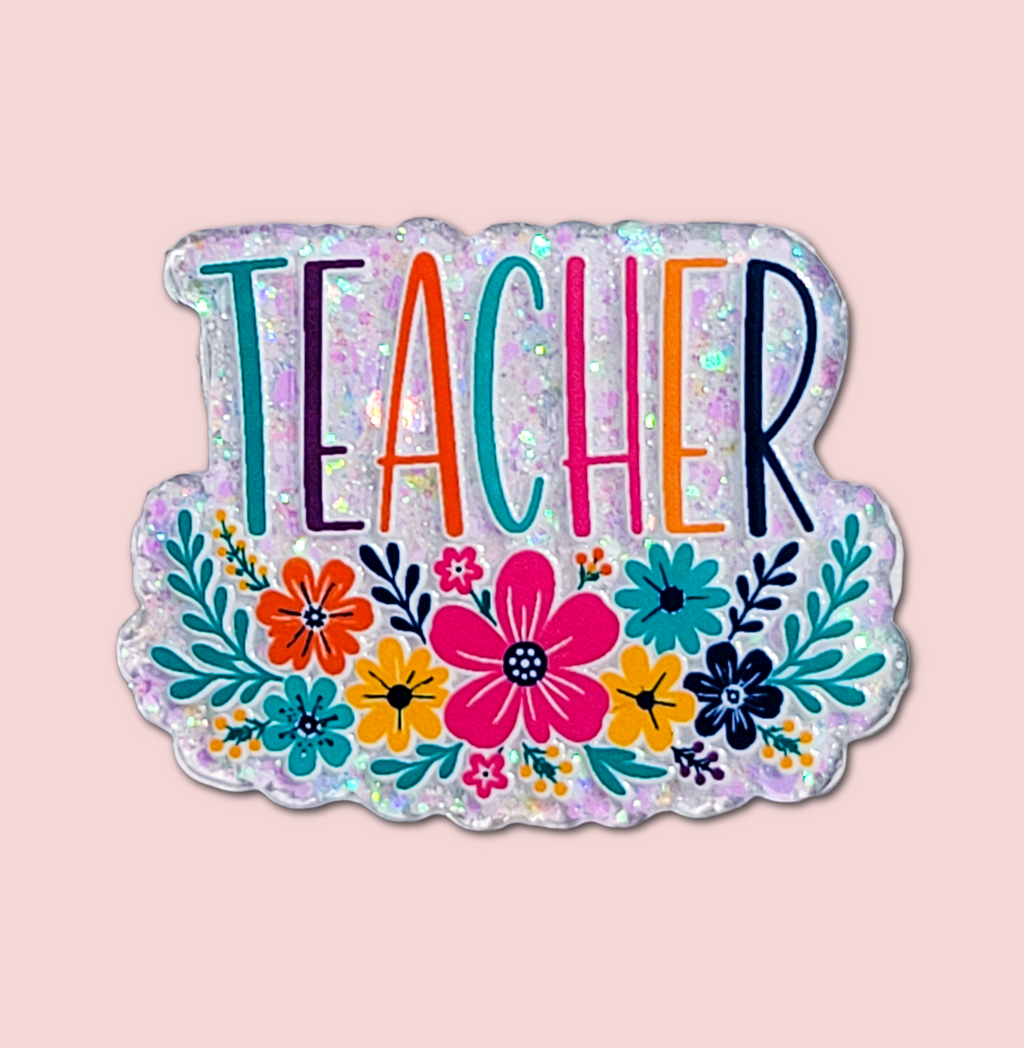 Colorful floral teacher interchangeable badge topper