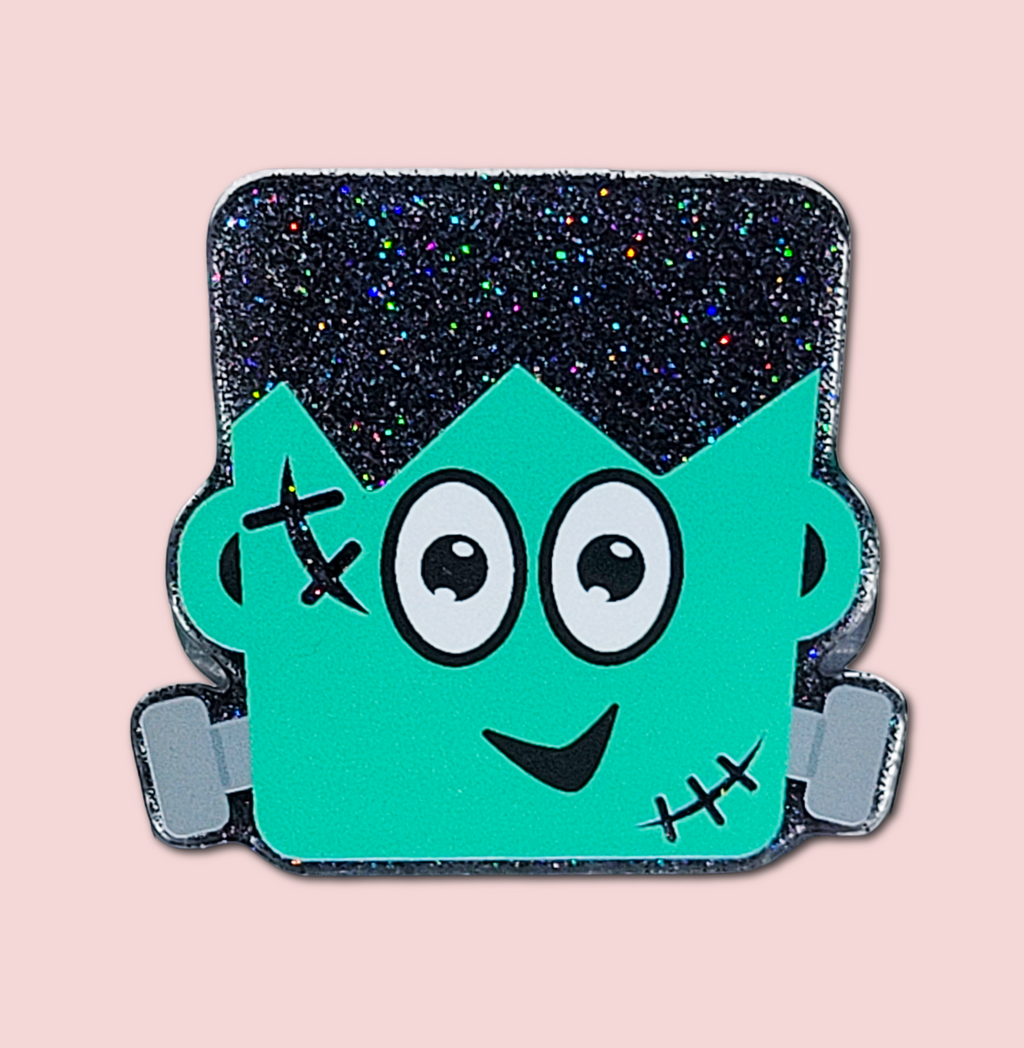 Frankenstein interchangeable Halloween badge topper front view