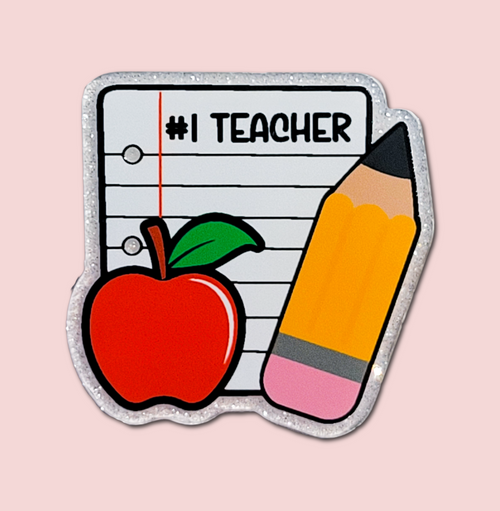 Number one teacher notebook paper, apple, and pencil interchangeable badge topper