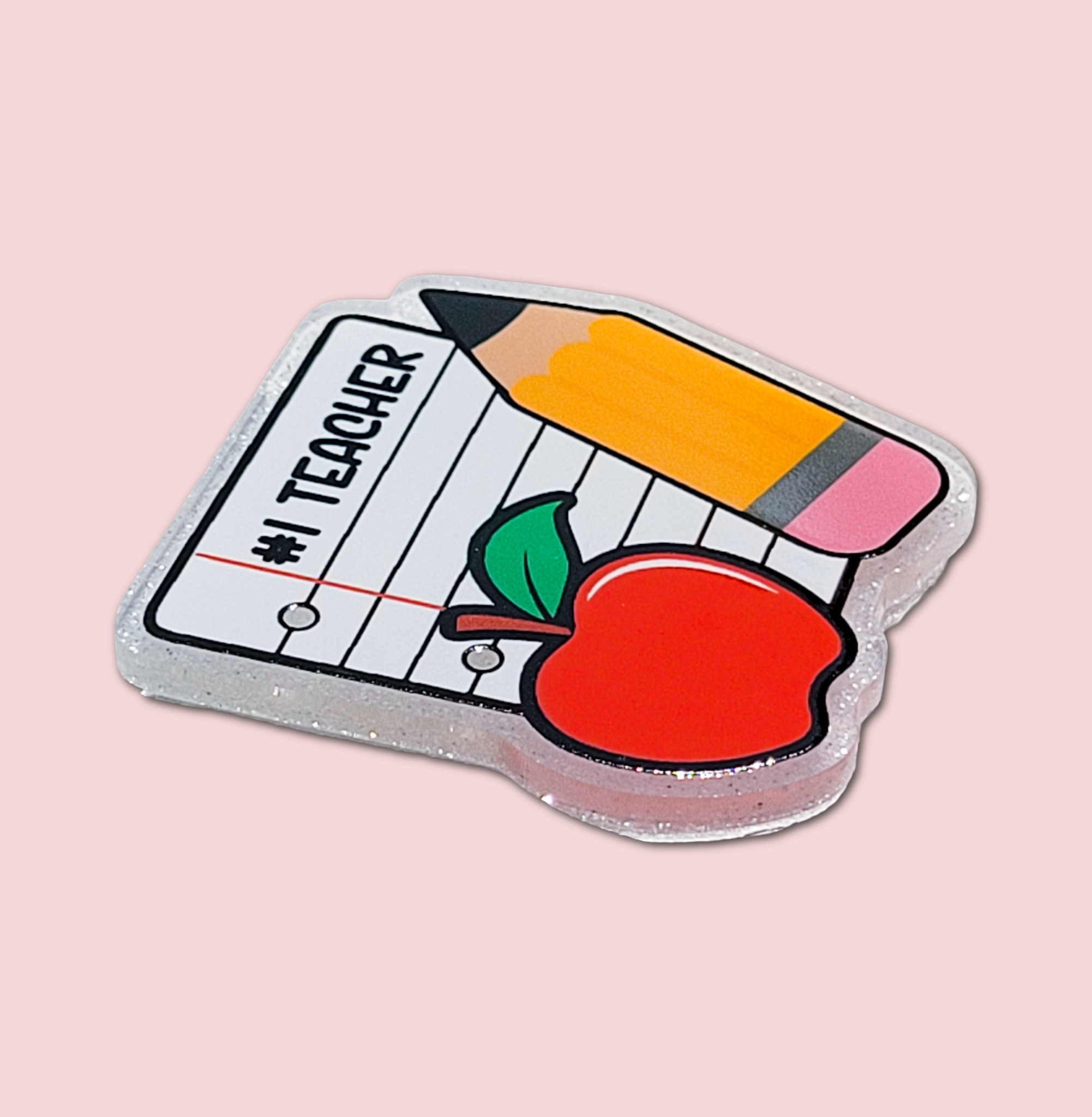 Side view of the number one teacher interchangeable badge topper