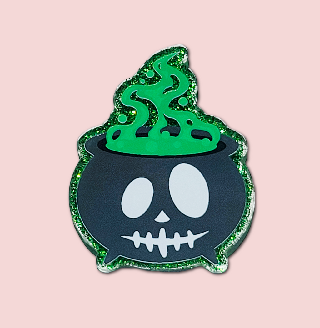Smokey Cauldron interchangeable Halloween badge topper front view